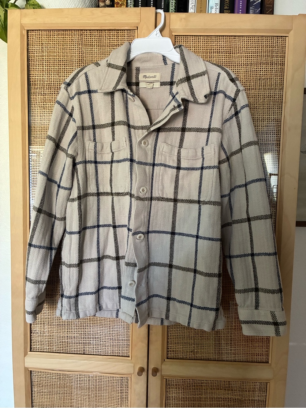 Madewell Cream Plaid Boxy Button-Up Shacket